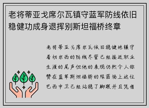 老将蒂亚戈席尔瓦镇守蓝军防线依旧稳健功成身退挥别斯坦福桥终章