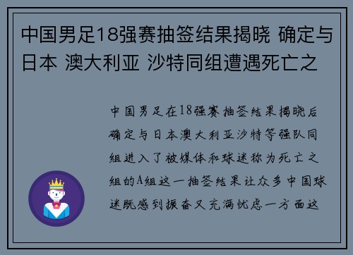 中国男足18强赛抽签结果揭晓 确定与日本 澳大利亚 沙特同组遭遇死亡之组
